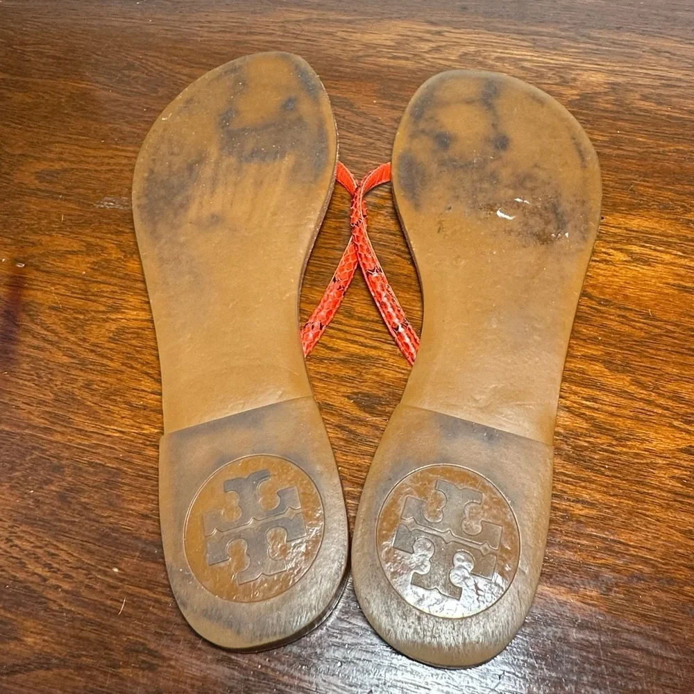 Tory Burch Red Snakeskin Terra Thong Sandals Size 10 GUC